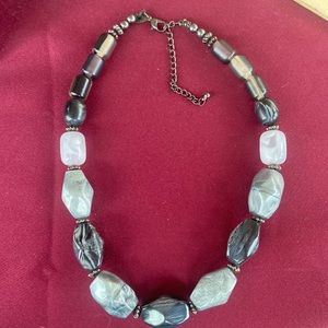 Large beaded 18” Silver Black and Gray Necklace